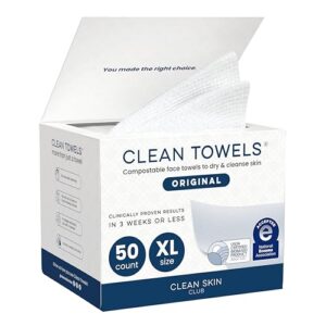 Clean Skin Club Clean Towels XL®, 100% USDA Biobased Face Towel, Disposable Face Towelette, Eczema Association Accepted, Makeup Remover Dry Wipes, Ultra Soft, 1 Pack, 50 Ct : Beauty & Personal Care