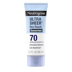 Neutrogena Ultra Sheer Dry-Touch Sunscreen Lotion SPF 70, Broad Spectrum, Water Resistant 80 Min, Oil-Free, Oxybenzone-Free, Non-Comedogenic, Matte Finish, Body Sunscreen, Travel Size 3 Fl Oz : Beauty & Personal Care