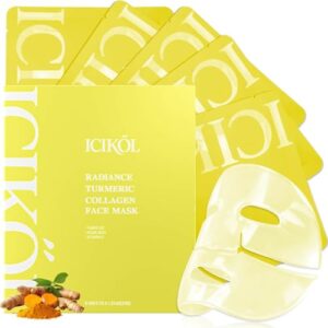 ICIKOL Radiance Turmeric Collagen Face Mask, 5 Pack - Overnight Calming Ance Mask with Kojic Acid for Roughed Skin & Dullness, Oil Control & Pore Refining Facial Sheet Mask : Beauty & Personal Care