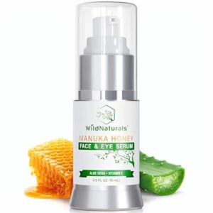 Wild Naturals Manuka Honey Face & Eye Serum with Vitamin C, Hyaluronic Acid – pH Balanced Anti-Aging Facial Serum for Dark Circles, Bags, Fine Lines, Wrinkles – Cruelty Free & Made in USA – 0.5 Fl Oz : Beauty & Personal Care