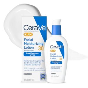 CeraVe AM Facial Moisturizing Lotion with SPF 30, Oil-Free Face Moisturizer with SPF, Formulated with Hyaluronic Acid, Niacinamide & Ceramides, Non-Comedogenic, Broad Spectrum Sunscreen, 3 Ounce : Beauty & Personal Care